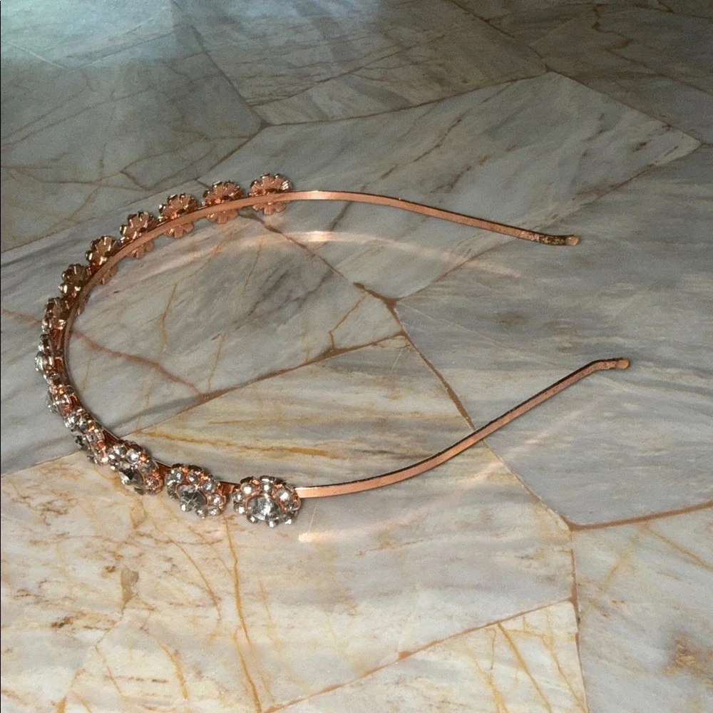 Rose‎ Gold Crystal Flower Headband Bridal Prom Floral Hair Accessory